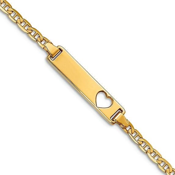 5mm 10k Solid Yellow Gold Flat Nautical Ship Mariner Anchor Link ID Bracelet 8 Inch Identification Bracelet for Women