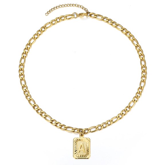 5mm 14inch Gold Filled Initial Alphabet Letter Pendant Collar Necklace Stainless Steel Figaro Chain