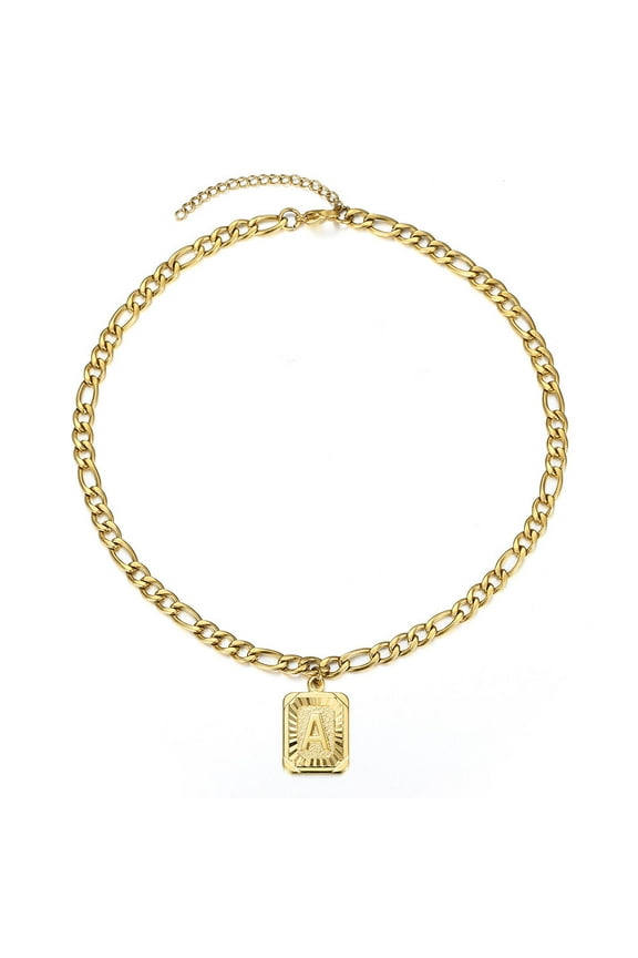 5mm 14inch Gold Filled Initial Alphabet Letter Pendant Collar Necklace Stainless Steel Figaro Chain