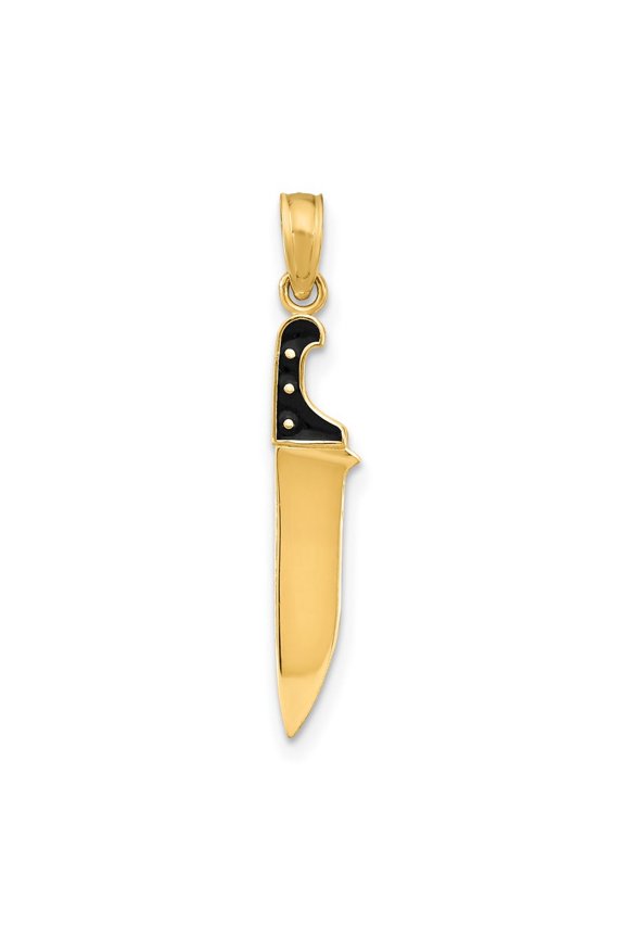 5mm 14k Gold 3-d Butcher Knife With Black Enamel Charm Pendant Necklace for Women