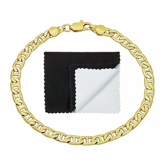 5mm 14k Yellow Gold Plated Flat Mariner Chain Bracelet, 7 inches