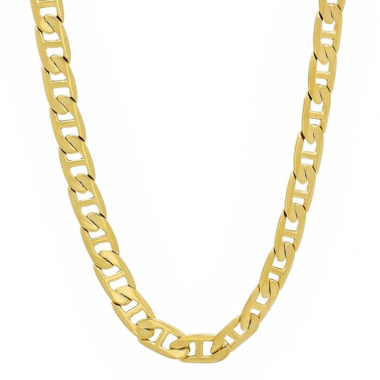 5mm 14k Yellow Gold Plated Flat Mariner Chain Necklace, 30 inches