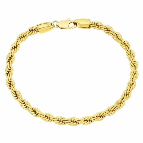 5mm 14k Yellow Gold Plated Twisted Rope Chain Bracelet, 8 inches