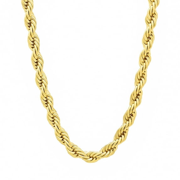 5mm 14k Yellow Gold Plated Twisted Rope Chain Necklace, 24 inches + Gift Box