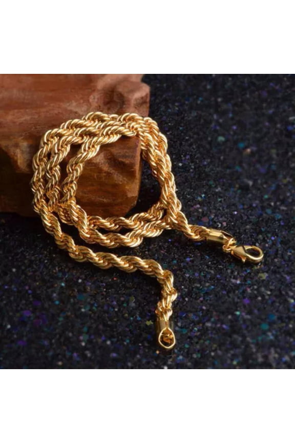 5mm 18K Gold Plated Twist Rope Chain Necklace Hiphop Mens Jewerly 16-30"
