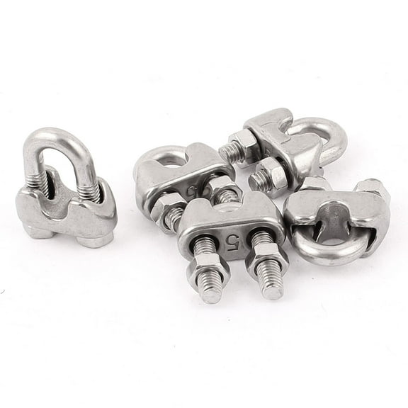 Unique Bargains 5mm 3/16" Stainless Steel Wire Rope Cable Clamp Clips Fastener 5Pcs