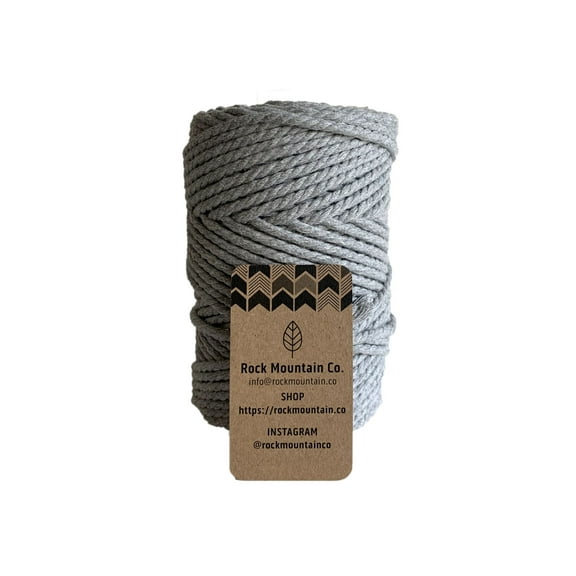 5mm 3 Strand Recycled Cotton Macrame Rope - Light Gray