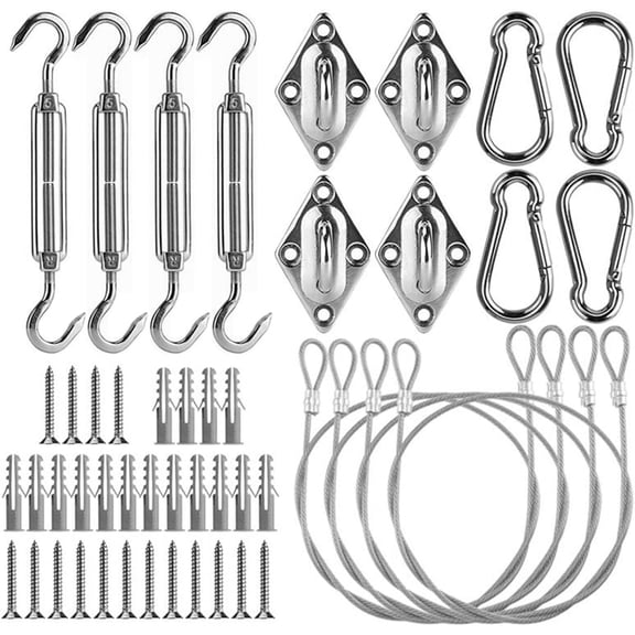 5mm 304 Stainless Steel Wire Awning Attachment 44pcs Set, Heavy Duty Sun Shade Sail Canopy Hardware Kit for Triangle and Square, Rectangle, Pergola Fixing Accessories Backyard Swimming Pool