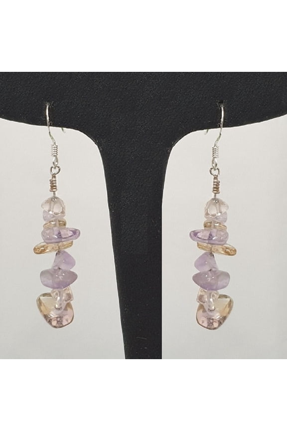 5mm-8mm Amethyst Chips Sterling Silver Hoop Earrings