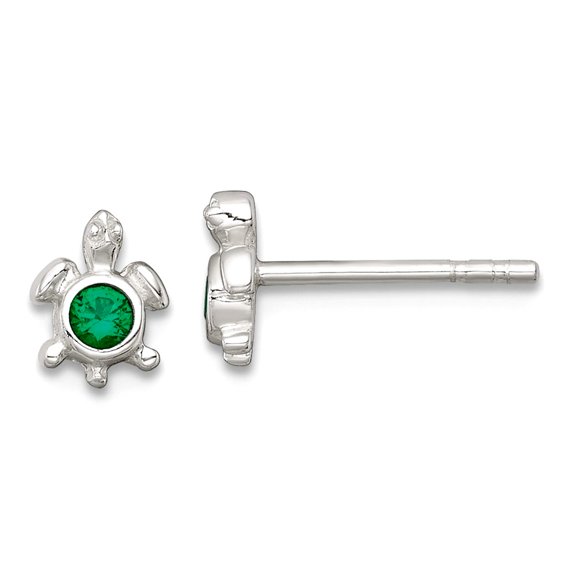 5mm 925 Sterling Silver Polished Green Cubic Zirconia Turtle Post Earrings 6.6x5mm Wide Stud Earring for Women