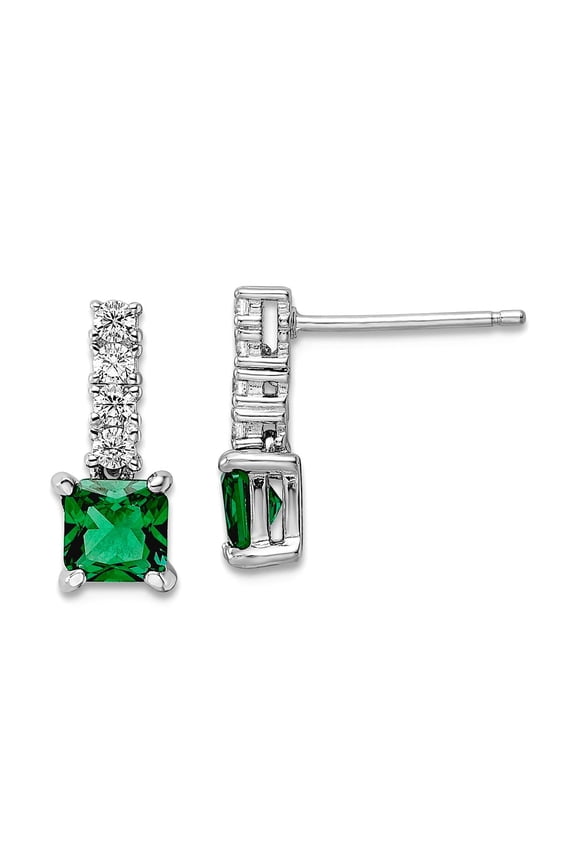 5mm 925 Sterling Silver Polished Rhodium Plated Green Clear Cubic Zirconia Post Long Drop Dangle Earrings 14x5mm Wide Da