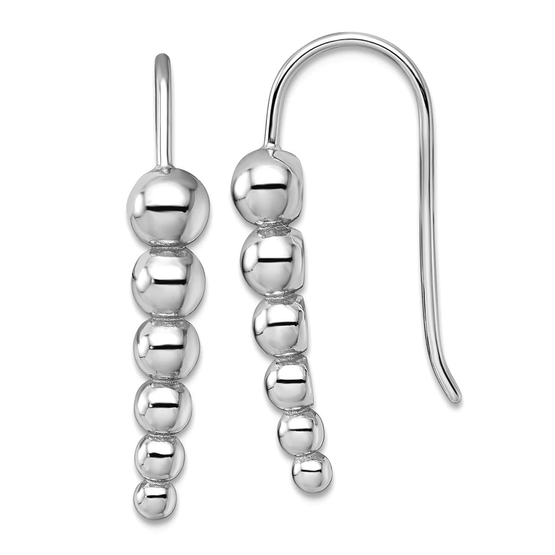 5mm 925 Sterling Silver Rhodium Plated Graduated Beaded Shepherd Hook Earrings 29x5mm Wide Stud Earring for Women