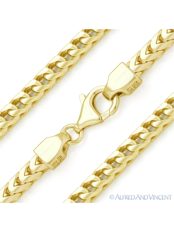 5mm Arrow Link Franco Italian Chain Bracelet in .925 Sterling Silver w/ 14k Yellow Gold