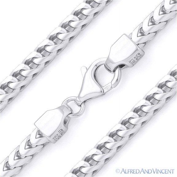 5mm Arrow Link Franco Italian Chain Bracelet in Solid .925 Sterling Silver w/ Rhodium