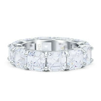 5mm Asscher Cut Full Eternity Wedding Band CZ Ring 925 Sterling Silver Size 4
