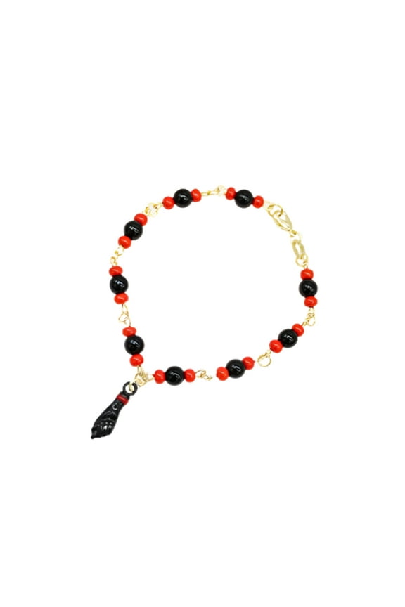 5mm Azabache Bead Chain Bracelet With Protection Charm (I92)
