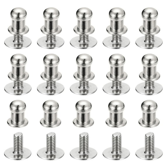 5mm Ball Head Stud Rivets Screw Back, 15Pack Round Head Button Nipple Rivet, Silver Tone