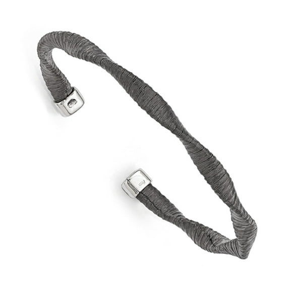 Finest Gold Sterling Silver Black Rhodium-Plated Textured Twisted Bracelet