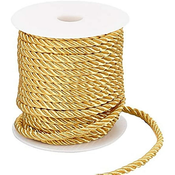 5mm Decorative Twisted Cord 3-Ply Polyester Cord Rope String Thread Shiny Viscose Cording for Home Décor Embellish Costumes Christmas Bag Drawstrings Graduation Honor Cord 59 Feet Gold