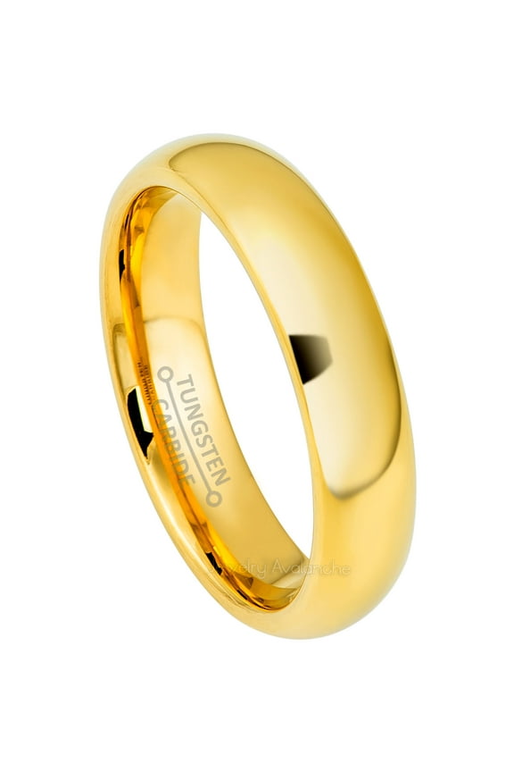5mm Dome Tungsten Wedding Band - Polished Finish Yellow Gold Plated Comfort Fit Tungsten Carbide Ring - Tungsten Anniversary Ring TN100s11