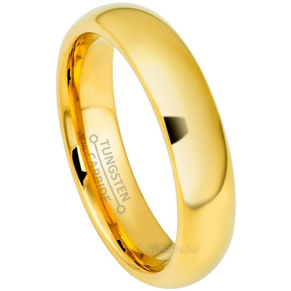 5mm Dome Tungsten Wedding Band - Polished Finish Yellow Gold Plated Comfort Fit Tungsten Carbide Ring - Tungsten Anniversary Ring TN100s5