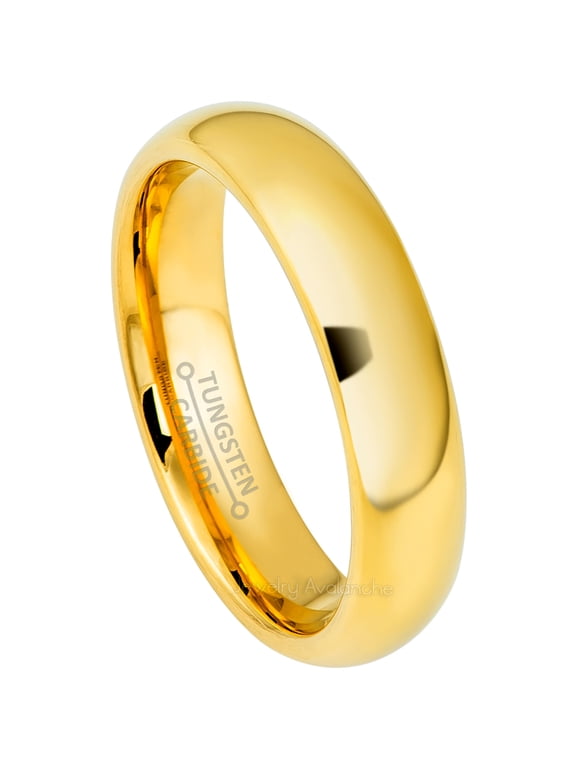 5mm Dome Tungsten Wedding Band - Polished Finish Yellow Gold Plated Comfort Fit Tungsten Carbide Ring - Tungsten Anniversary Ring TN100s7.5