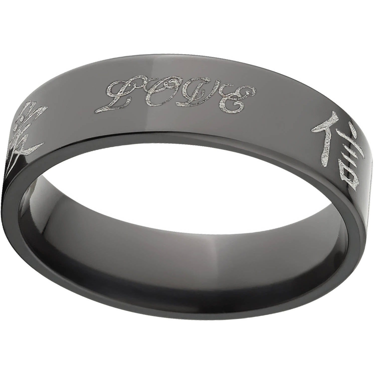 5mm Flat Black Zirconium Ring with the Japanese Kanji for Love
