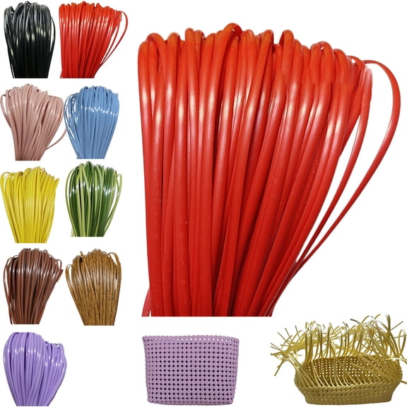 5mm Flat Synthetic Rattan Weaving Material for Making Bag, PE Plastic Handmade Rattan Wicker Repair Kit for DIY Furniture Basket Chair (500g, Red)