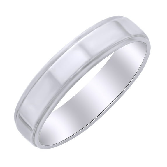 AFFY 5mm Flat With Step Edge Wedding Band Ring in 10k White Gold Ring Size - 7.5