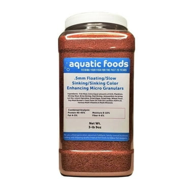 .5mm Floating/Slow Sinking/Sinking Color Enhancing Micro Granulars for Discus, Cichlids All Tropicals, Koi and Pond Fish…3-lb & 9oz Lg Jar