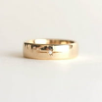 5mm Flush Set Round Moissanite Diamond Wedding Band with Beveled Edges in 10K Yellow Gold