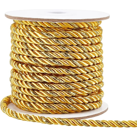DIY 5mm Gold Cord Rope 15 Yards Metallic Twine Cord 3-Ply Polyester Shiny Cord Thread Decorative Rope for Home Décor Upholstery Curtain Tieback Graduation Honor Cord Wrapping DIY