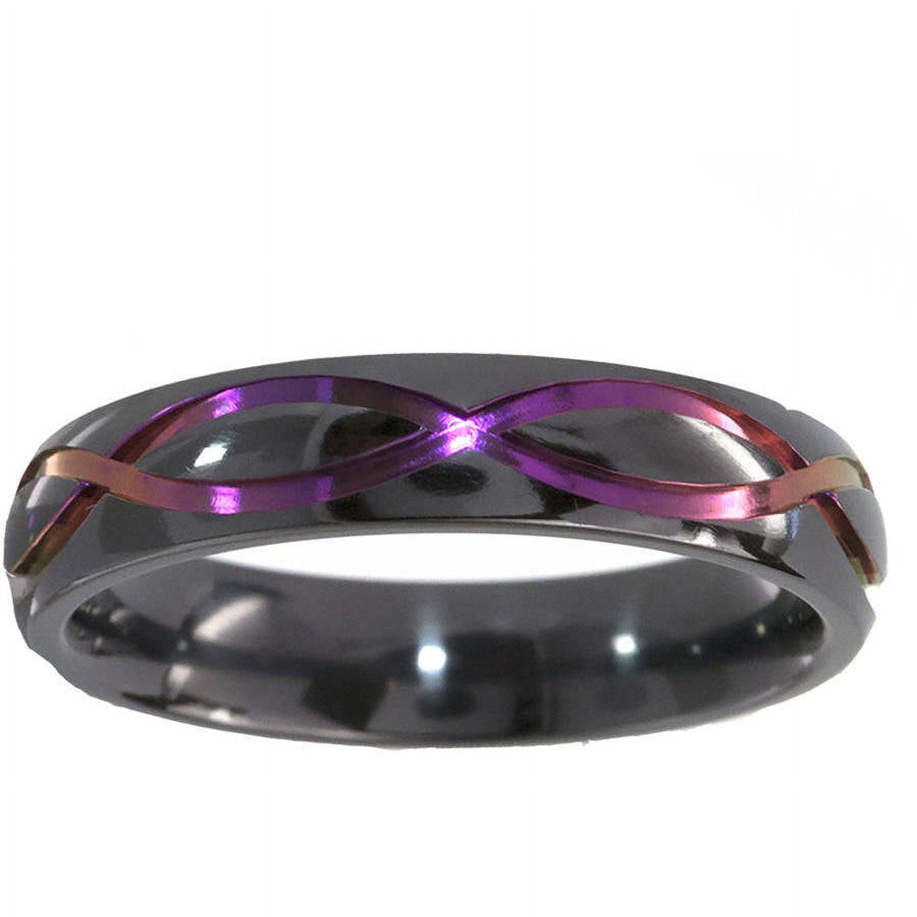 5mm Half-Round Black Zirconium Ring with the Infinity Symbol Anodized in Purple