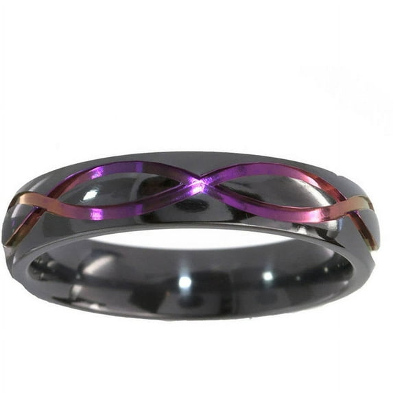5mm Half-Round Black Zirconium Ring with the Infinity Symbol Anodized in Purple