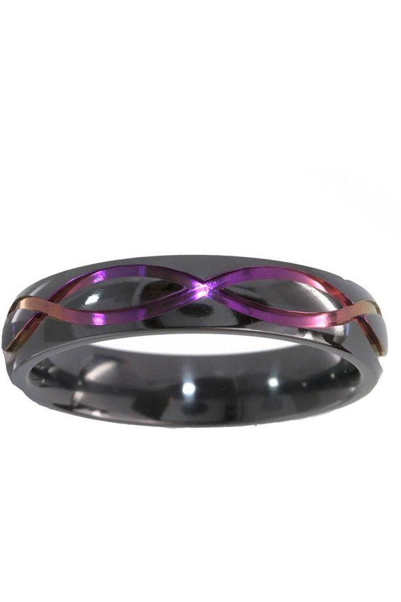 5mm Half-Round Black Zirconium Ring with the Infinity Symbol Anodized in Purple