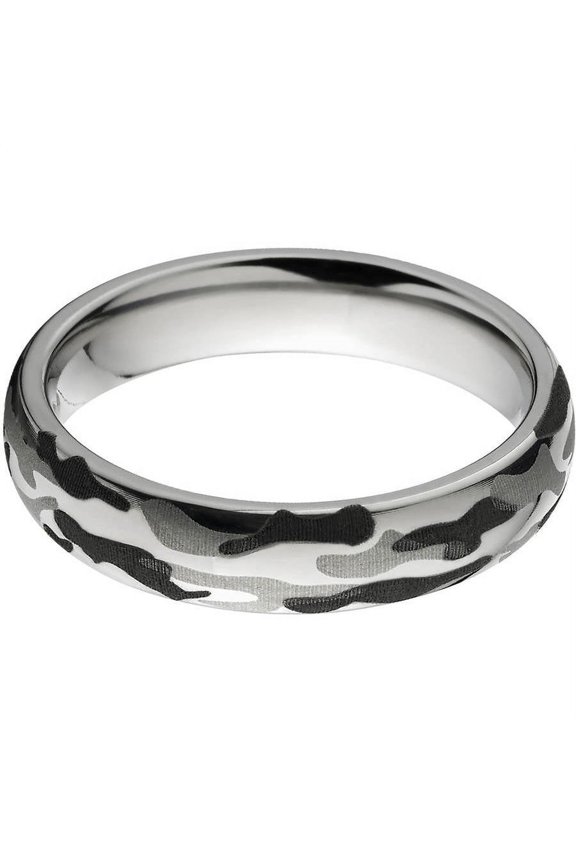 5mm Half-Round Titanium Ring with a Black and White Camo Laser Pattern