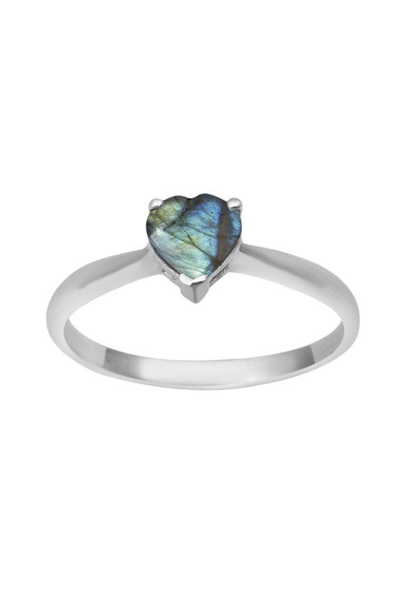 5mm Heart Shape Labradorite 925 Sterling Silver Women Valentines Day Gifts Dainty Ring