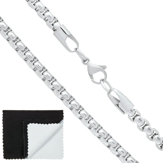 5mm High-Polished Stainless Steel Square Box Chain Necklace, 29.5 inches