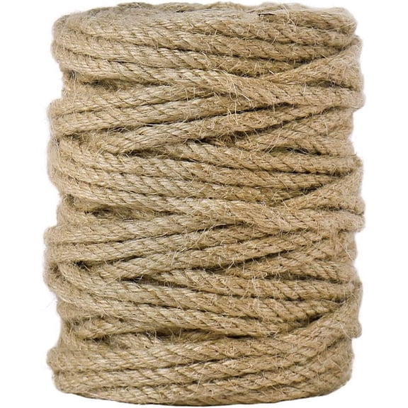 5mm Jute Rope, 100 Feet 4Ply Twisted Heavy Duty and Thick Twine Rope for Gardening, Crafting, Bundling, Cat Scratching Post, Home Decor, Christmas Decorations