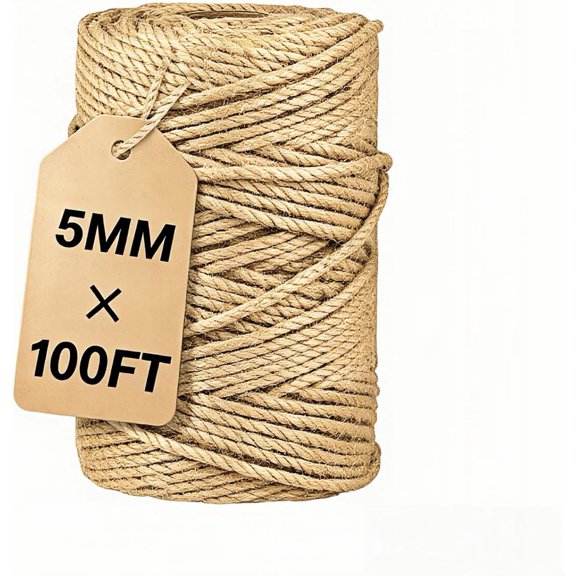 5mm Jute Rope 100ft - Thick Twine for Cat Scratching Post,Macrame & Arts Crafts,Gardening