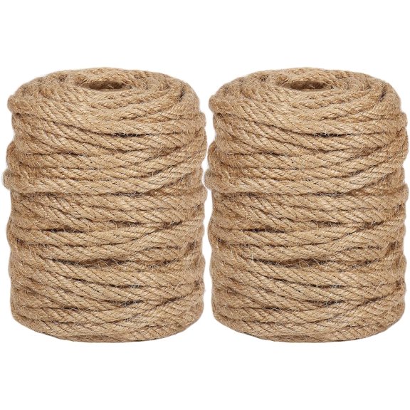 5mm Jute Rope, 2PCS 98 Feet Strong Natural Jute Twine for Crafts, Cat Scratching Post, Garden Plants, Bundling and Hanging (Brown)