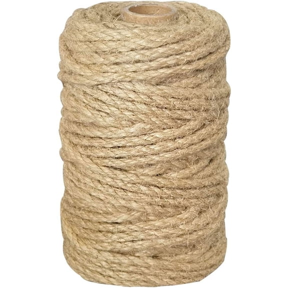 5mm Jute Rope (3/16 inch), 164 Feet 4Ply Twisted Heavy Duty and Thick Twine Rope for Crafts Gift Wrapping Packing Gardening Crochet Knitting Macrame Decor