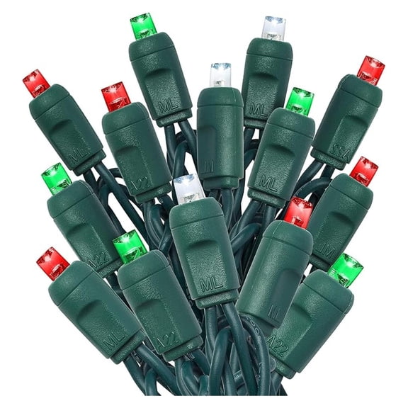 5mm LED Christmas Lights Multi-Colored 70 Bulbs | Red, Cool White, Green | Indoor Outdoor Holiday Decor