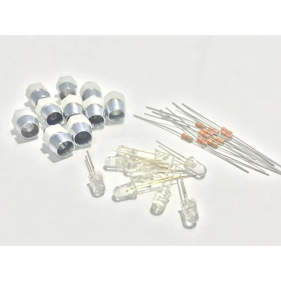 5mm LED Green Ultra Bright Clear LED 10 Pcs & Resistors and Plastic Bezel By NightFire Electronics