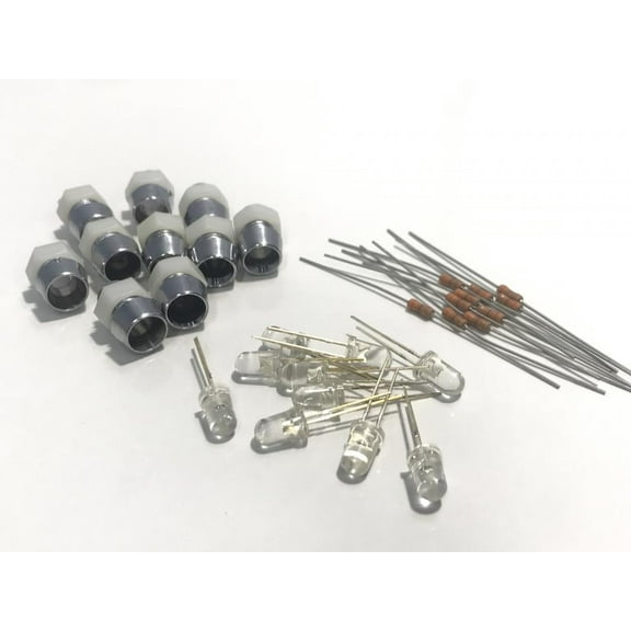 5mm LED White Ultra Bright Clear LED 10 Pcs & Resistors and Plastic Bezel By NightFire Electronics