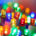 thumbnail image 1 of 5mm LED Wide Angle Multicolor Prelamped Light Set, White Wire - 70 5mm Multi Color LED Christmas Lights, 4" Spacing, White Wire, 1 of 7