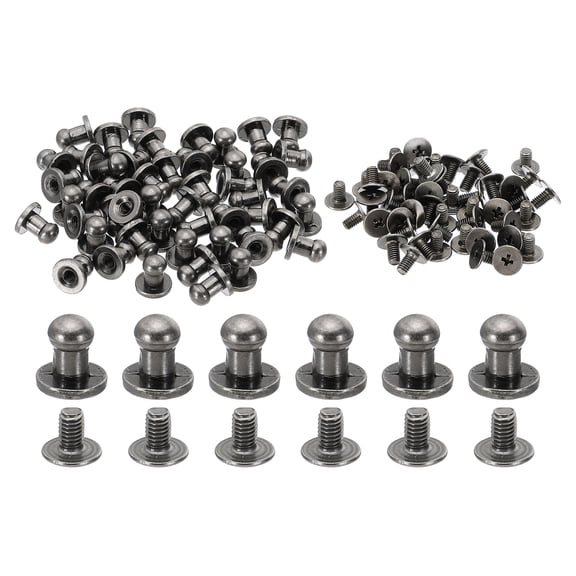 5mm Leather Rivets, 100 Sets Round Button Head Studs Metal Screw Studs Posts Chicago Screws Rivet for Clothing Leather Crafts, Grey