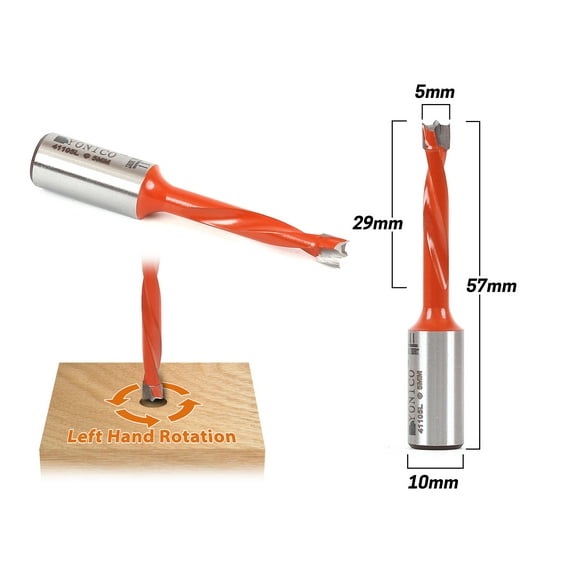 5mm Left Hand Brad Point Boring Bit - 10mm Shank - Yonico 41105L