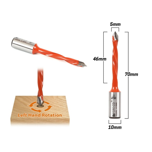 5mm Left Hand Through Hole Boring Bit - 10mm Shank - Yonico 42205L