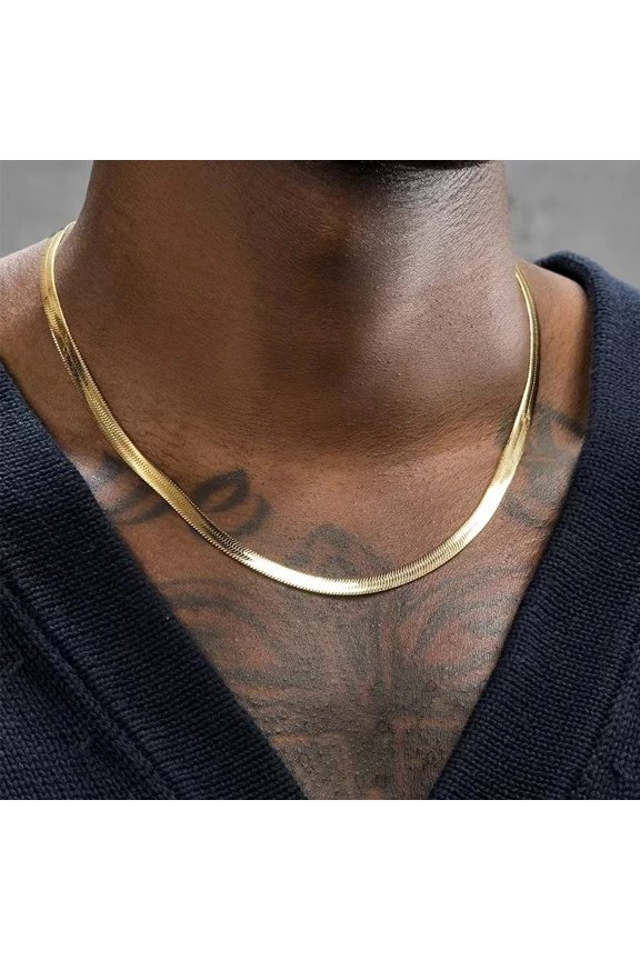 5mm Men 14K Yellow Gold Flat Snake Chain Necklace Non-Fading Basic Chain Jewelry Fashion Trend Party Accessories